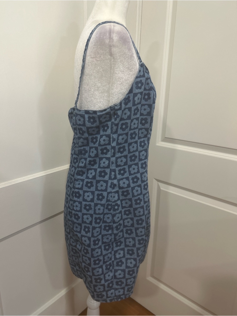 H&M Divided Floral Check Mini Dress Women’s sz Large Y2K Blue Bodycon cute girl - Picture 10 of 12